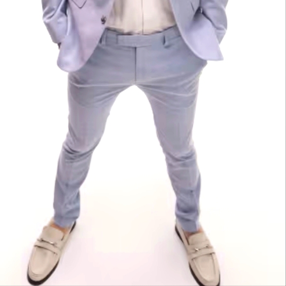 Light Blue Men's Skinny Suit Pants - Picture 1 of 3